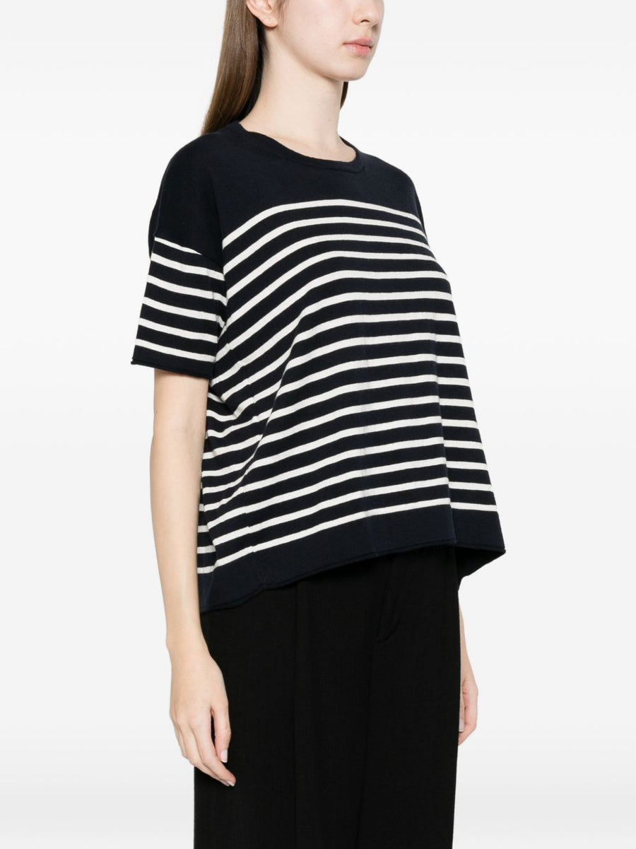 Ct Plage Striped Cotton Sweater With Cashmere Blend For Women Navy Crew Neck Top Elevates Everyday Style