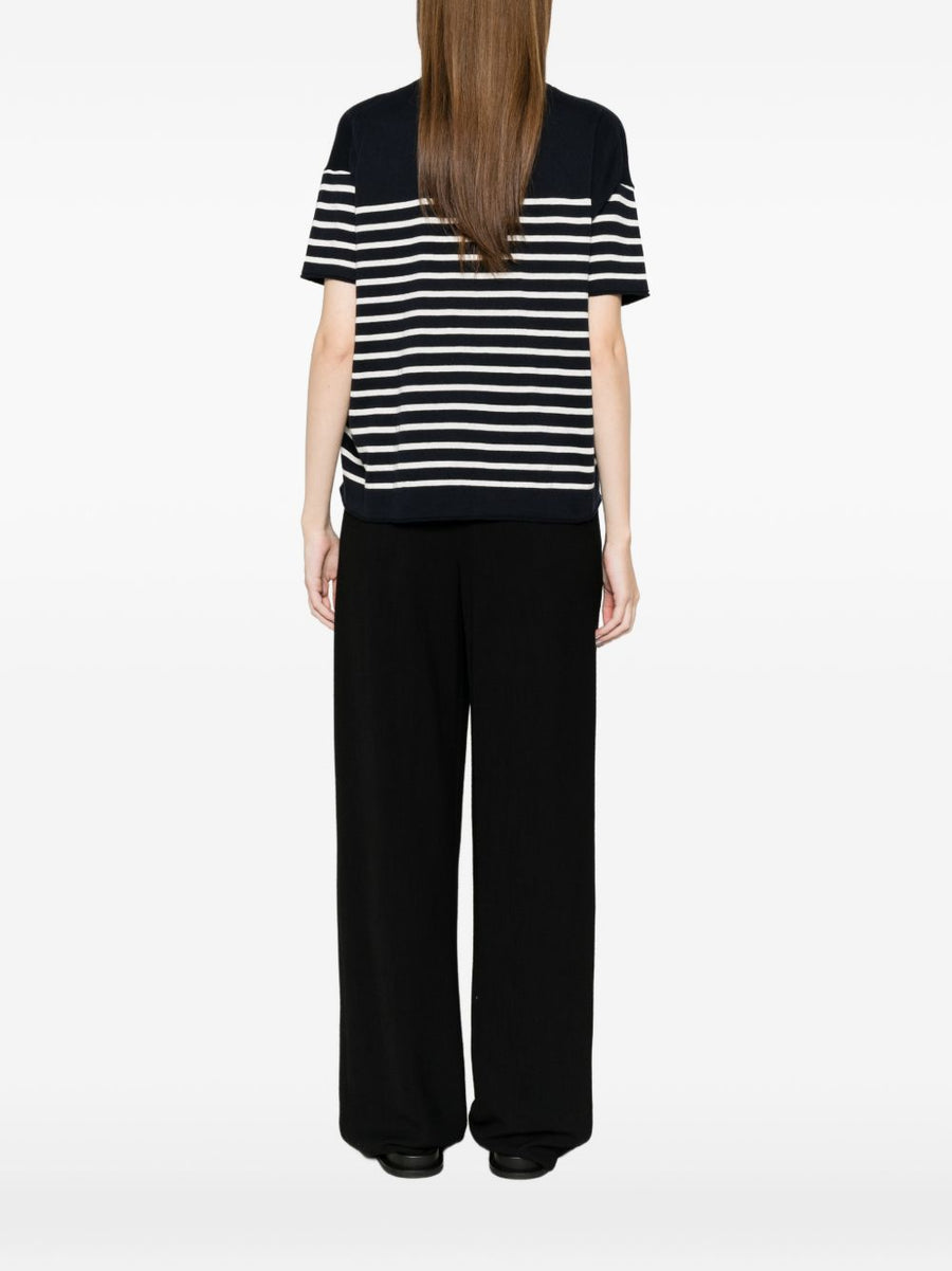 Ct Plage Striped Cotton Sweater With Cashmere Blend For Women Navy Crew Neck Top Elevates Everyday Style