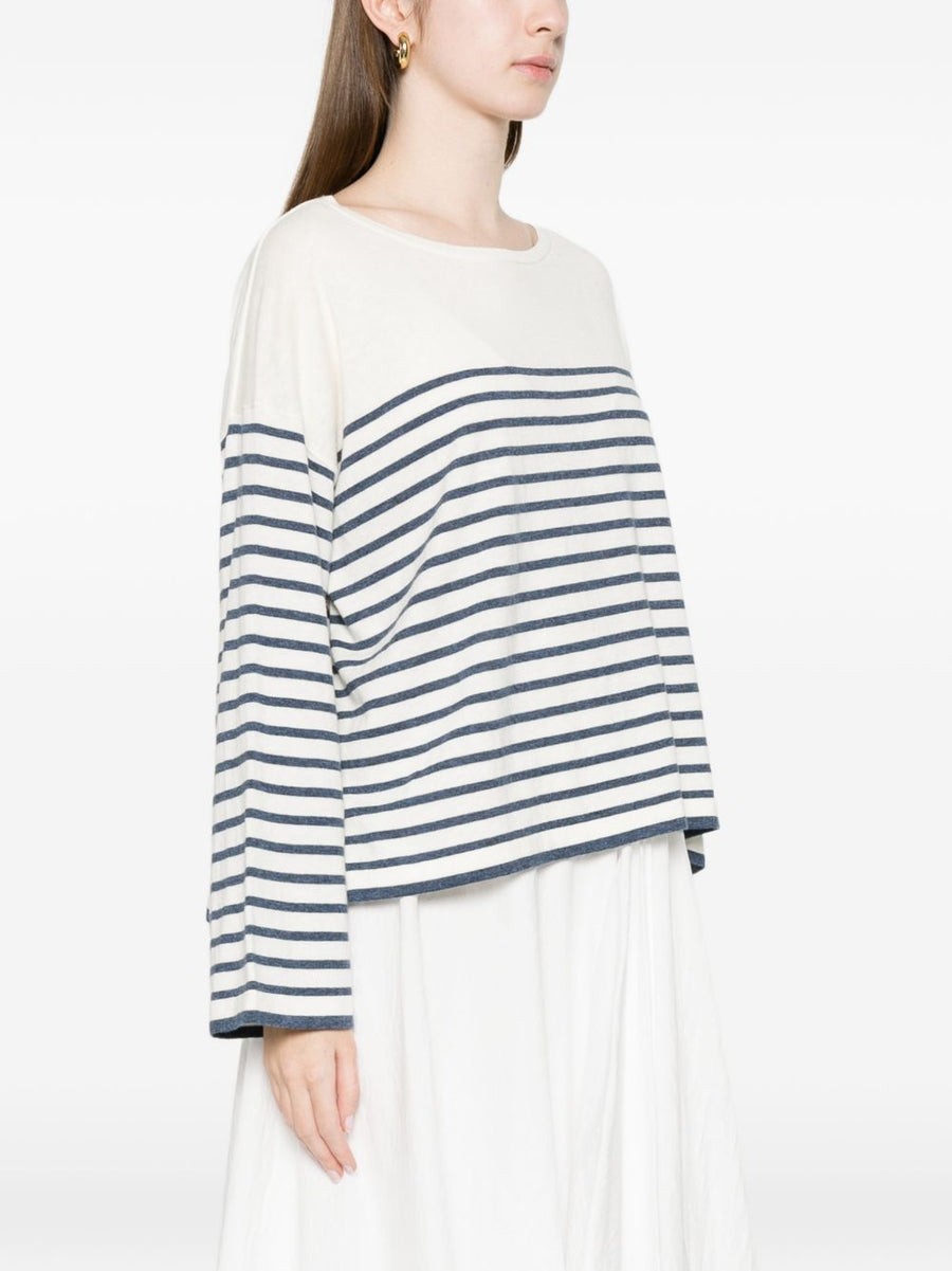 Ct Plage Striped Cotton Sweater For Women Boat Neck Lightweight Resort Knit Luxury Cashmere Blend