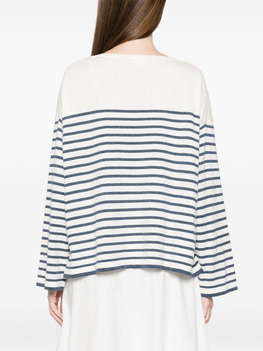 Ct Plage Striped Cotton Sweater For Women Boat Neck Lightweight Resort Knit Luxury Cashmere Blend