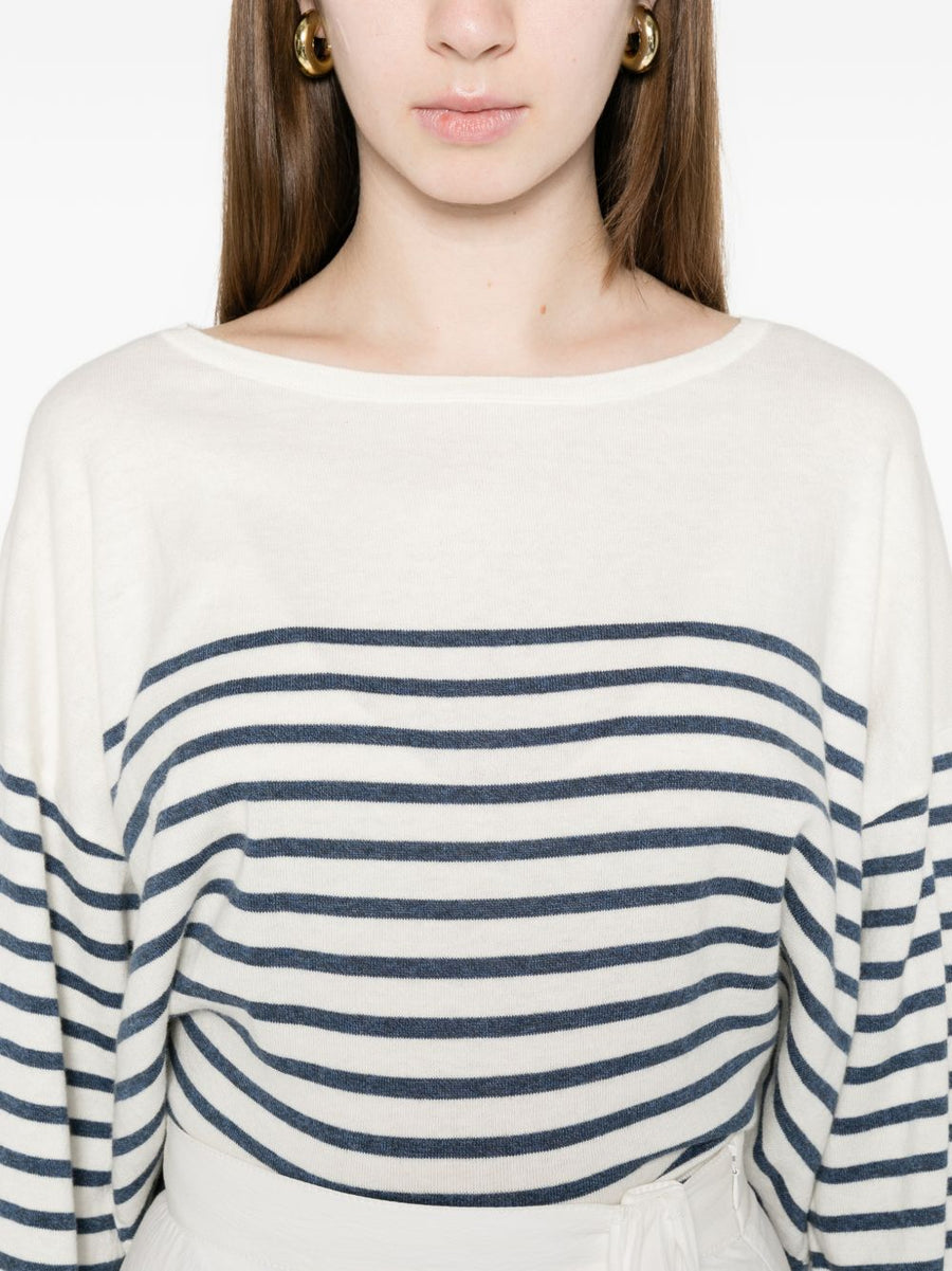Ct Plage Striped Cotton Sweater For Women Boat Neck Lightweight Resort Knit Luxury Cashmere Blend