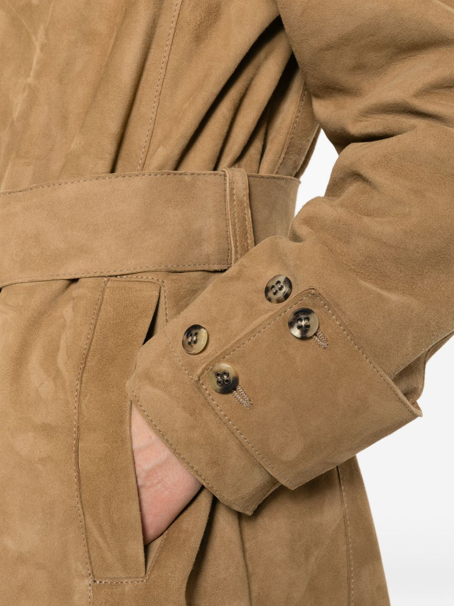 Golden Goose Suede Leather Trench Coat For Women With Belt Waist And Quiet Luxury Craftsmanship