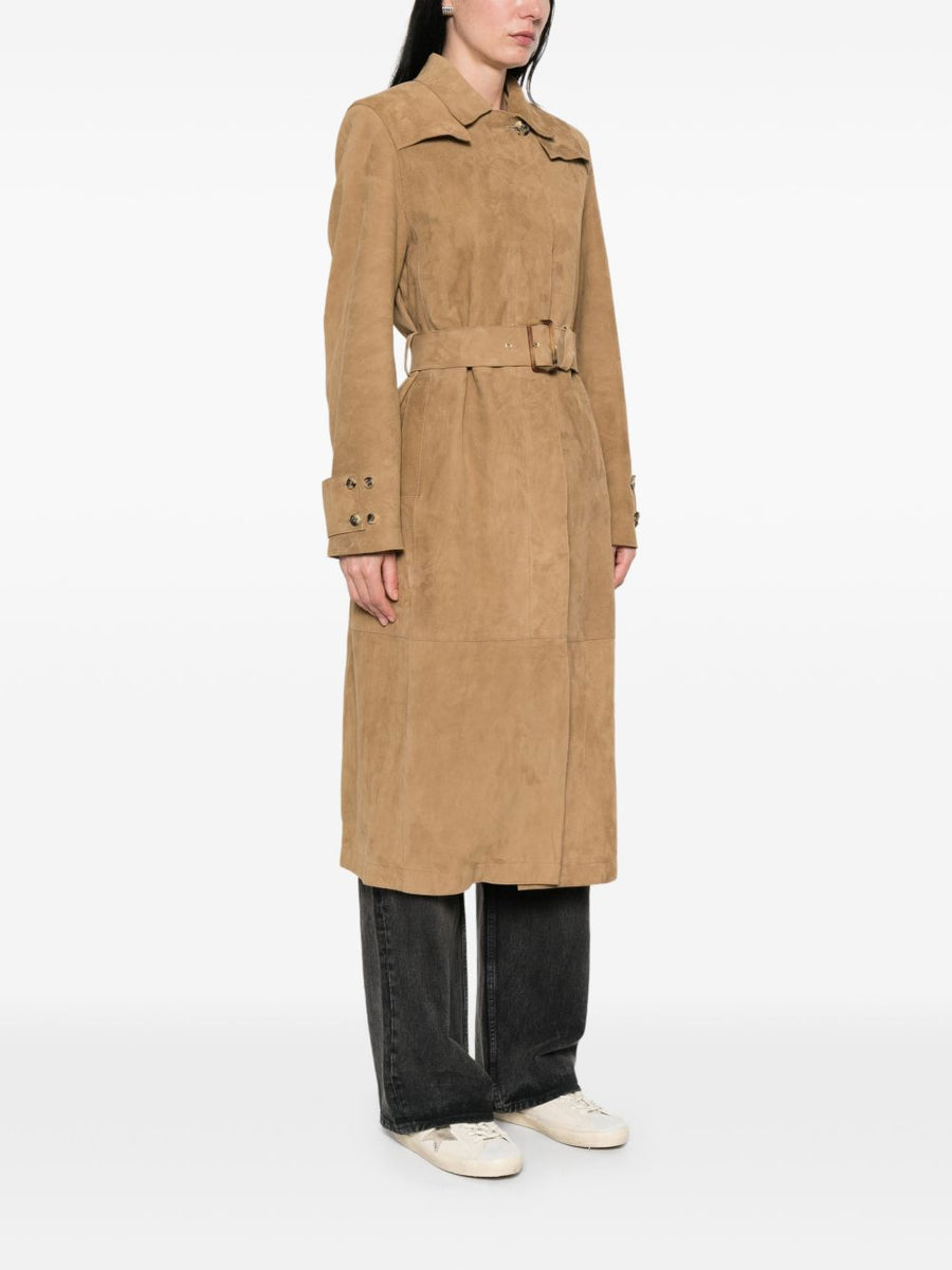 Golden Goose Suede Leather Trench Coat For Women With Belt Waist And Quiet Luxury Craftsmanship