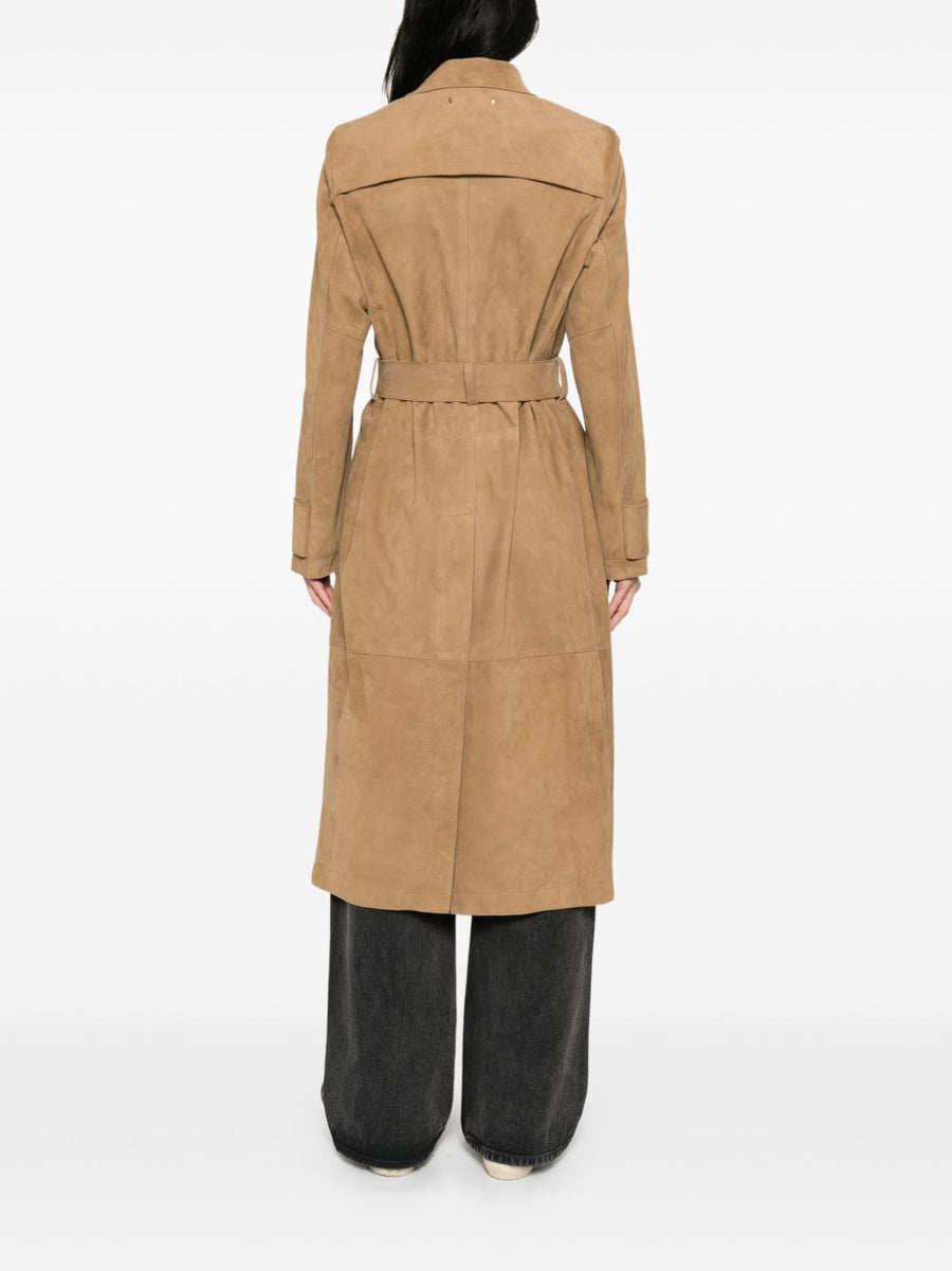 Golden Goose Suede Leather Trench Coat For Women With Belt Waist And Quiet Luxury Craftsmanship