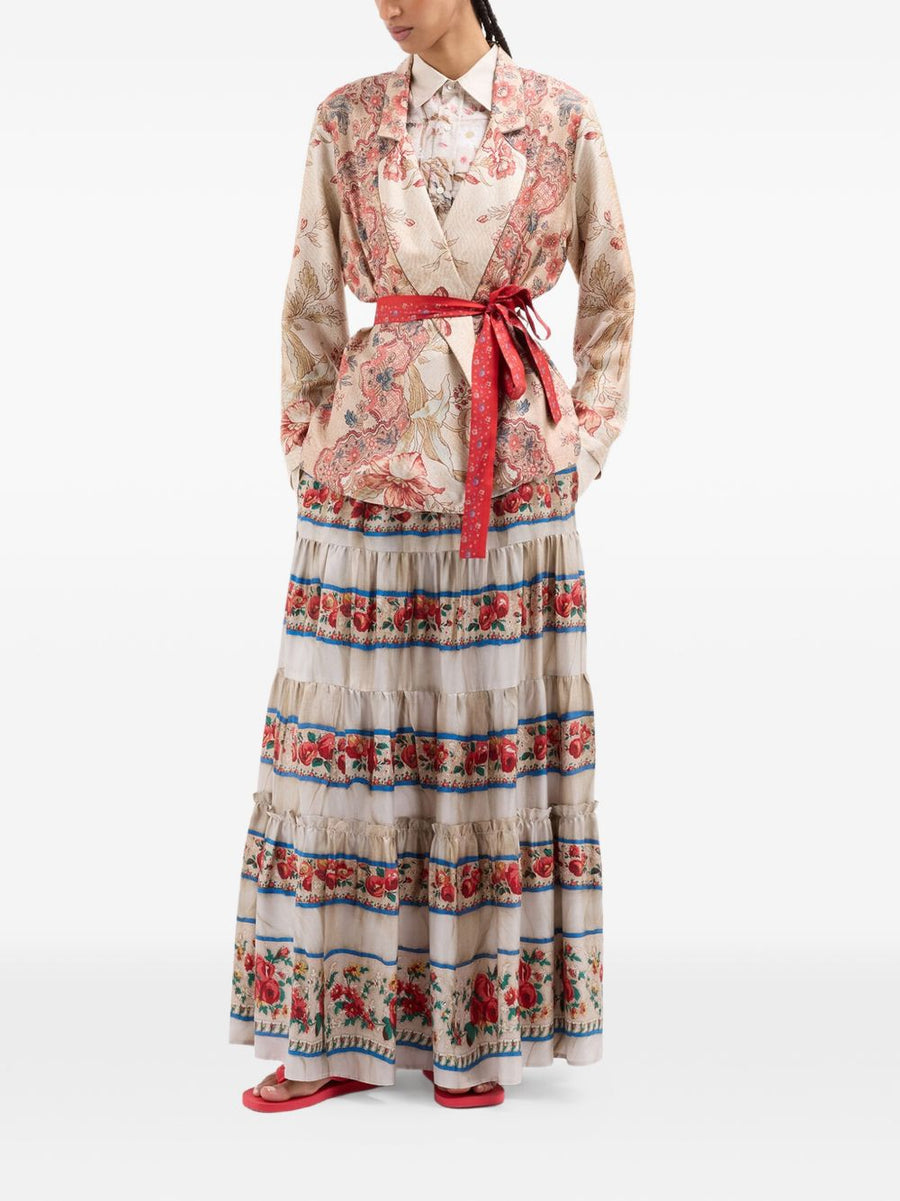 Pierre Louis Mascia Printed Silk Shirt For Women Beige Cherry Blossom With Classic Collar And Relaxed Fit