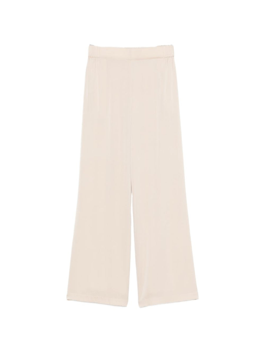 Silk95Five Amalfi Silk Trousers For Women Elastic Waist Wide Leg Luxury Beige Silk Blend