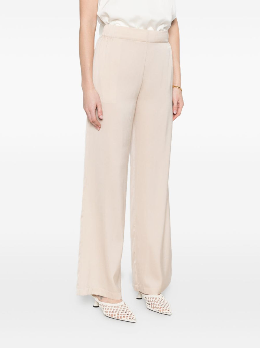 Silk95Five Amalfi Silk Trousers For Women Elastic Waist Wide Leg Luxury Beige Silk Blend