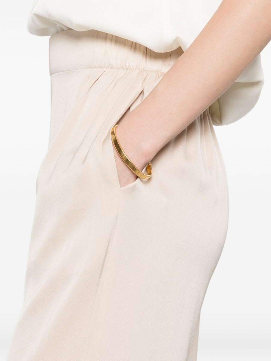 Silk95Five Amalfi Silk Trousers For Women Elastic Waist Wide Leg Luxury Beige Silk Blend