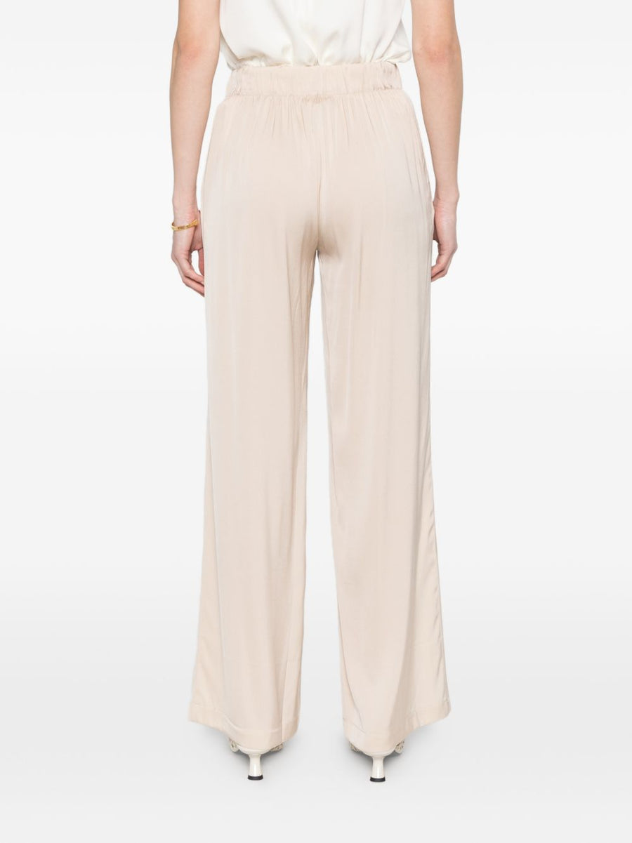 Silk95Five Amalfi Silk Trousers For Women Elastic Waist Wide Leg Luxury Beige Silk Blend