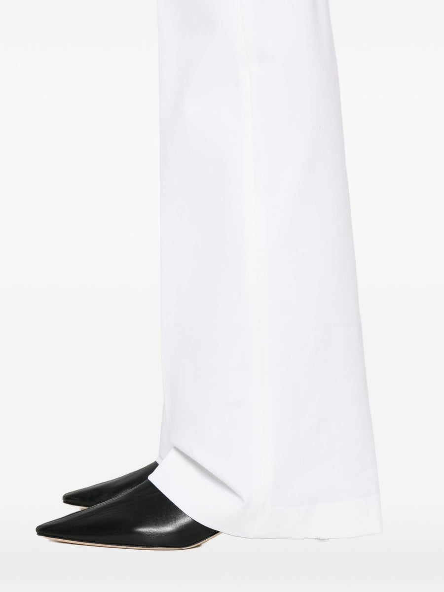 Via Masini 80 Cotton Wide Leg Trousers For Women Comfortable Fit Off White Office Ready
