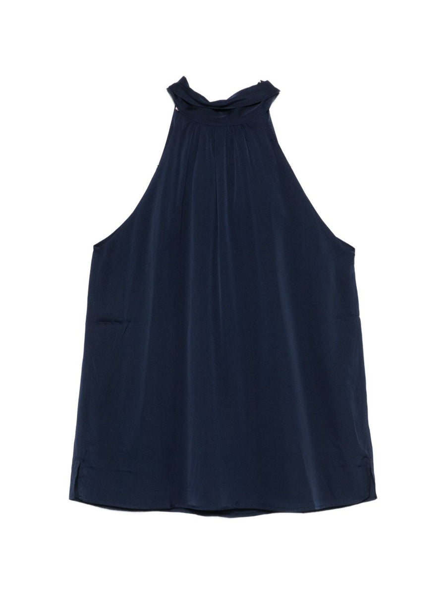 Silk Top Villette by Silk95Five Lux Silk Blend Sleeveless High Neck With Side Slits for Women Quiet Luxury