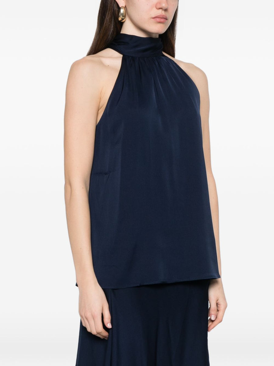 Silk Top Villette by Silk95Five Lux Silk Blend Sleeveless High Neck With Side Slits for Women Quiet Luxury