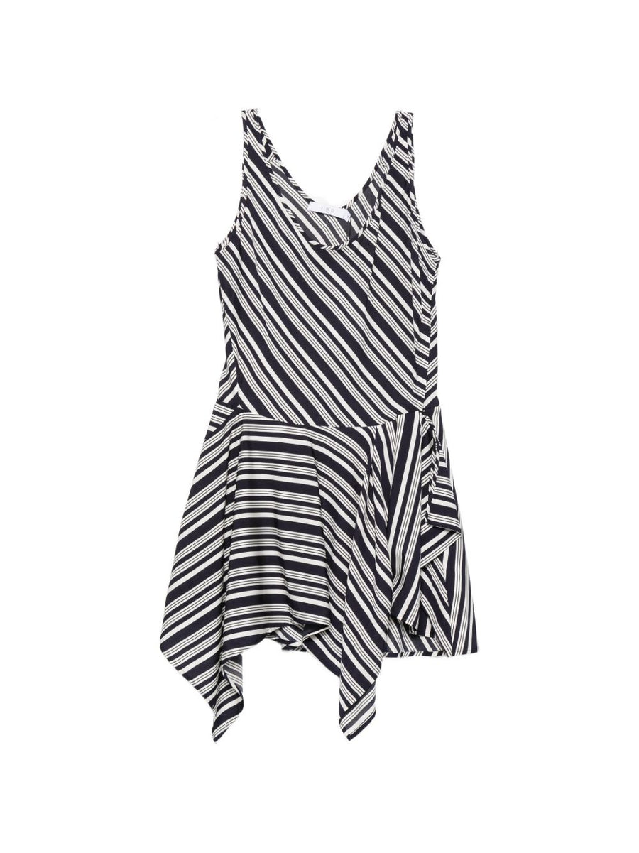 Iro Unya Asymmetric Dress Multicolor Stripes Sleeveless V-Neck Effortless Day To Night Women