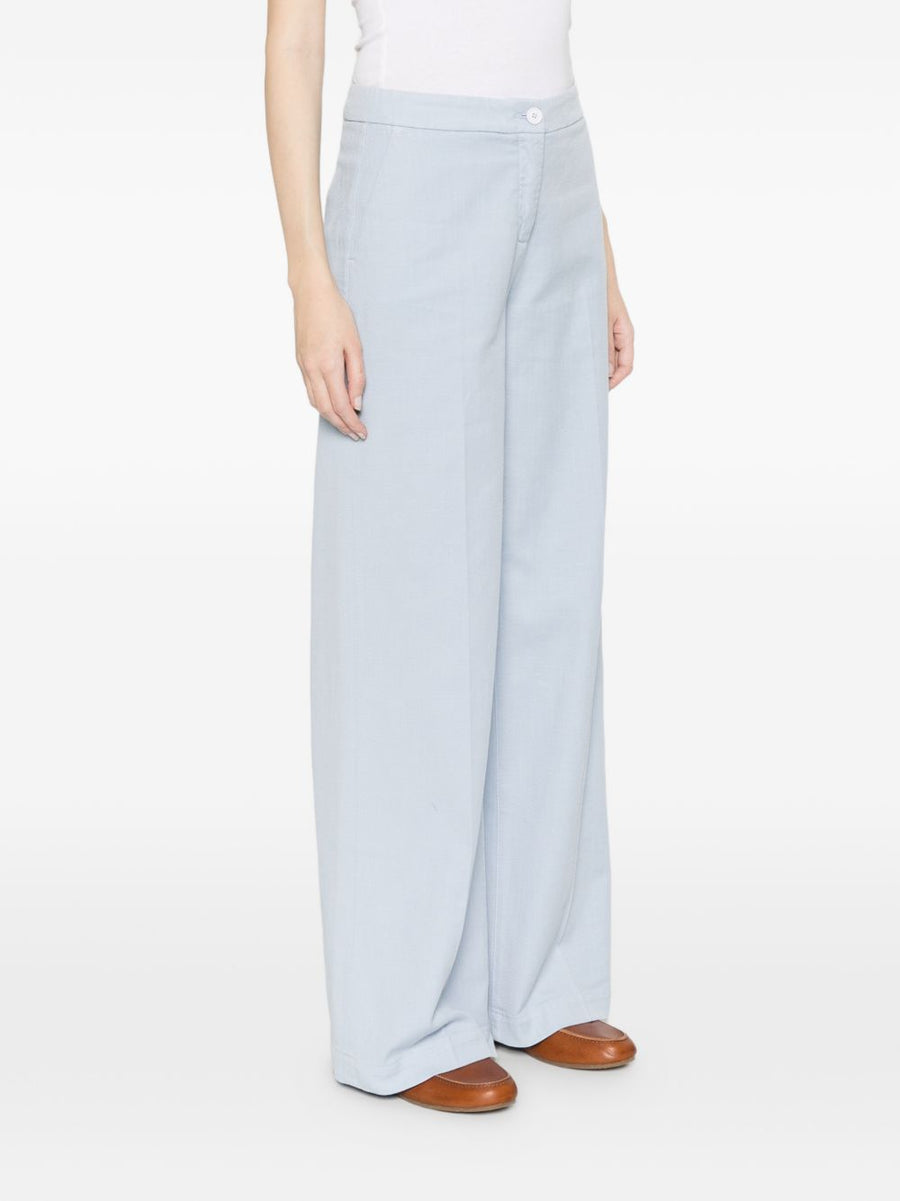 Via Masini 80 Cotton Wide Leg Trousers For Women Light Blue All Day Breathable Comfort And Stretch