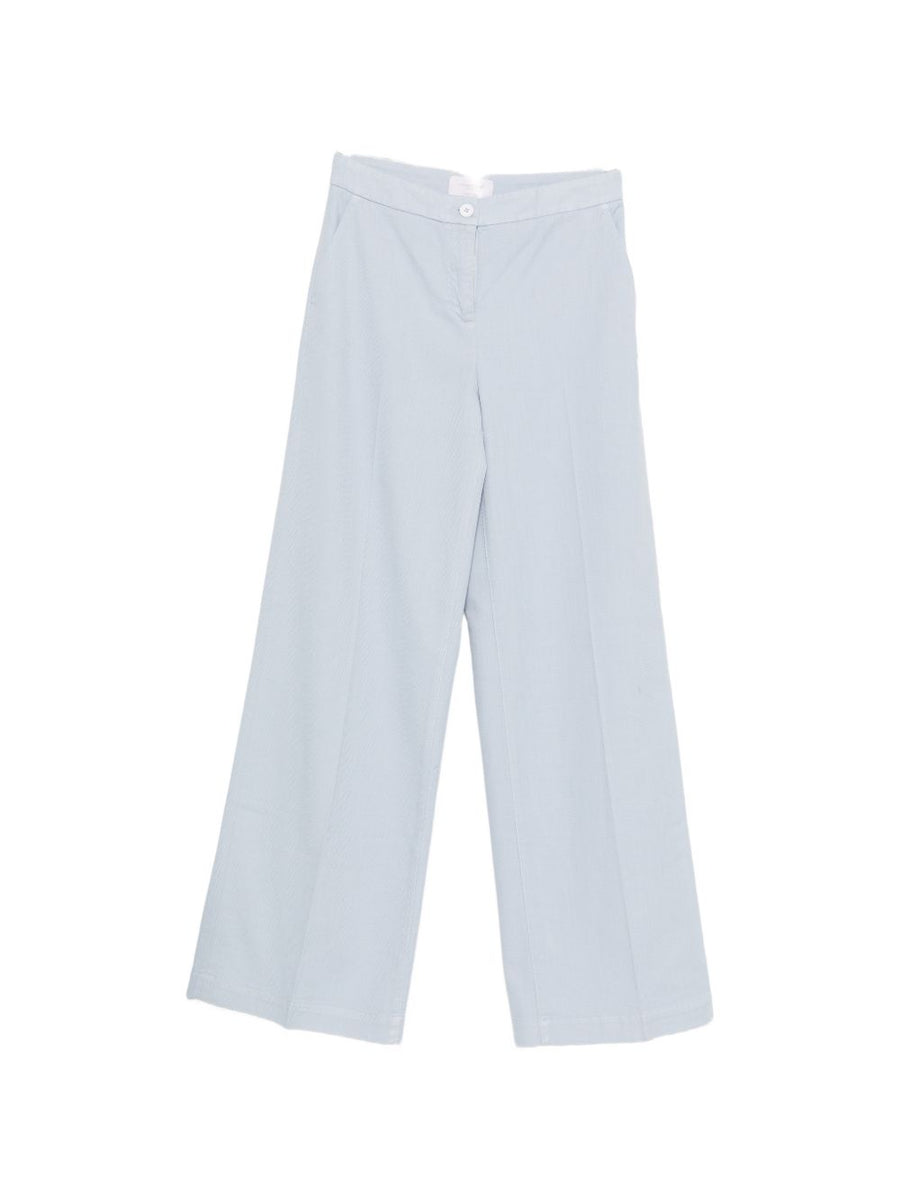 Via Masini 80 Cotton Wide Leg Trousers For Women Light Blue All Day Breathable Comfort And Stretch