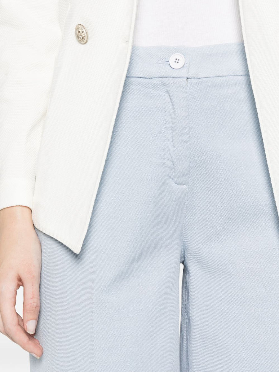 Via Masini 80 Cotton Wide Leg Trousers For Women Light Blue All Day Breathable Comfort And Stretch