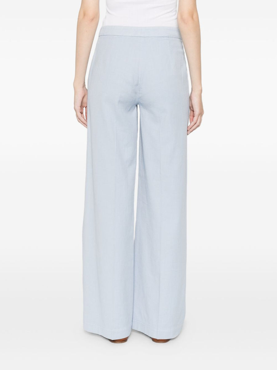 Via Masini 80 Cotton Wide Leg Trousers For Women Light Blue All Day Breathable Comfort And Stretch