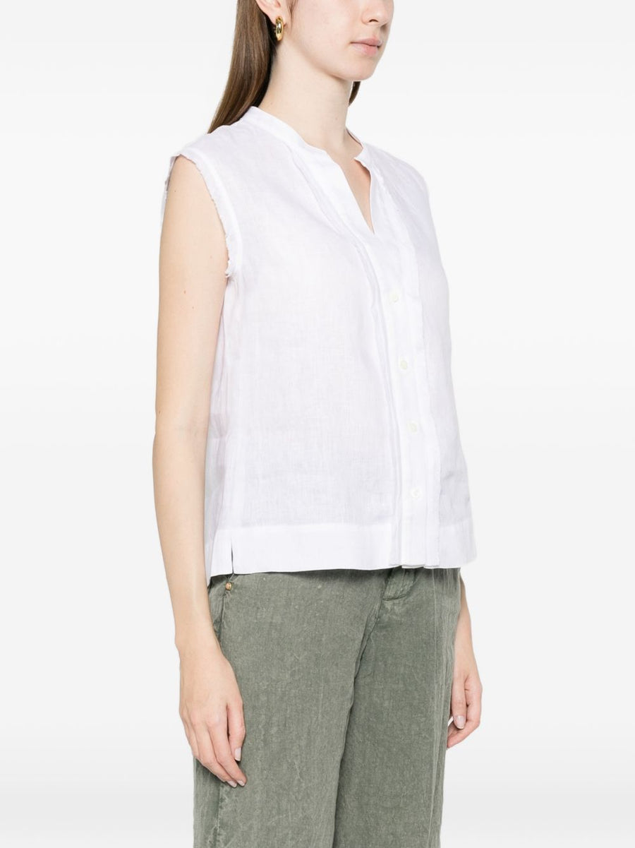 Trame Auree Linen Blouse for Women - 100% Linen, Breathable V-Neck Button Front White Top