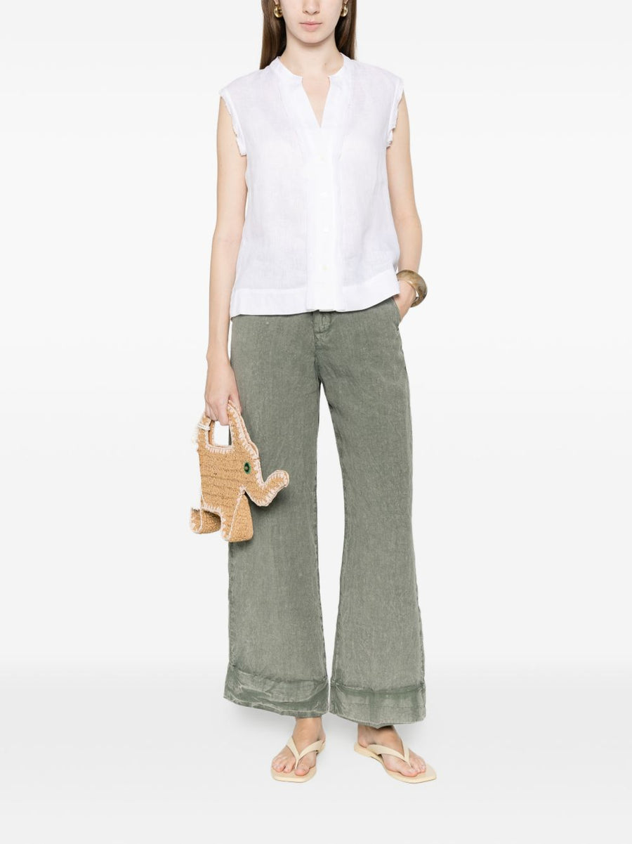 Trame Auree Linen Blouse for Women - 100% Linen, Breathable V-Neck Button Front White Top