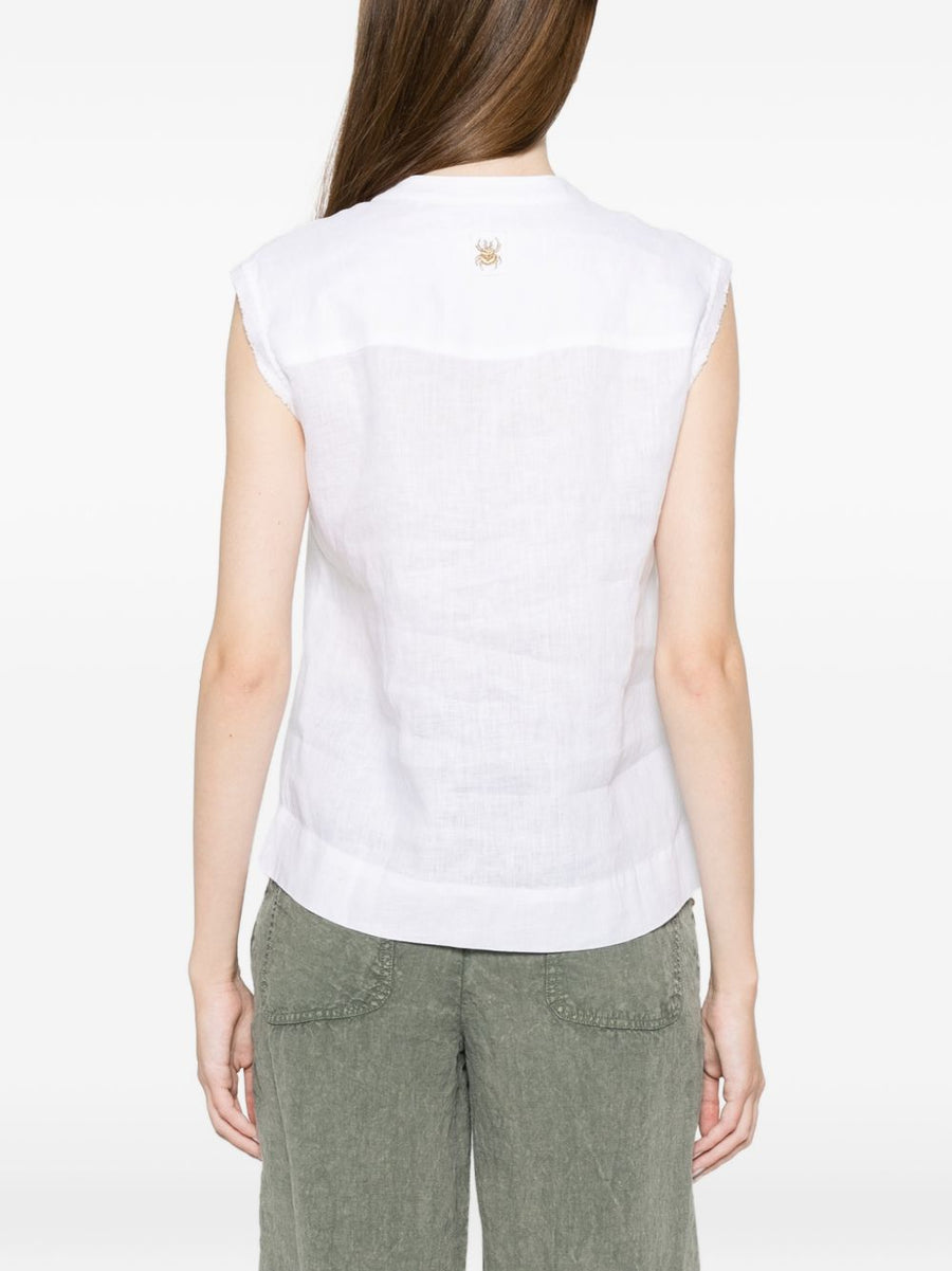 Trame Auree Linen Blouse for Women - 100% Linen, Breathable V-Neck Button Front White Top