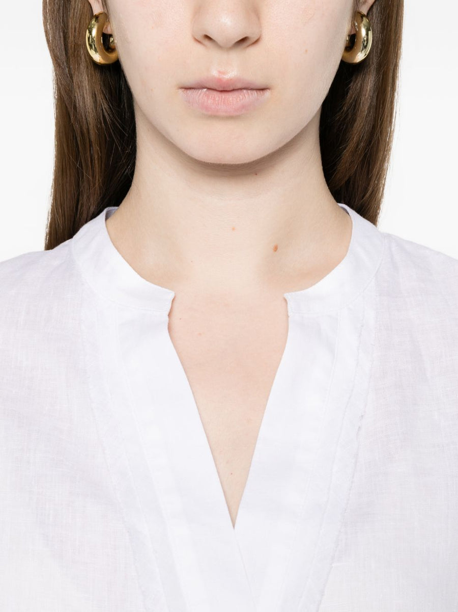 Trame Auree Linen Blouse for Women - 100% Linen, Breathable V-Neck Button Front White Top