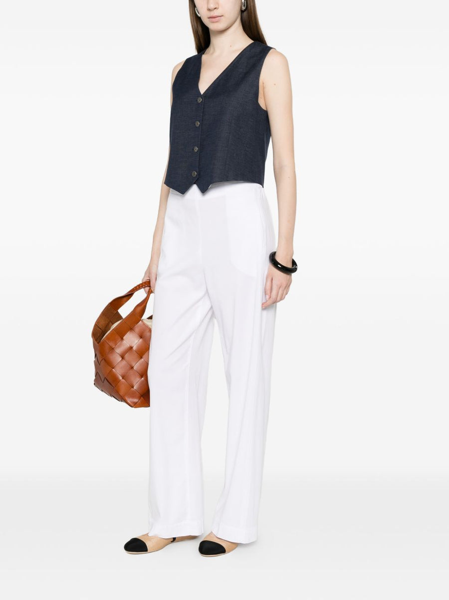 Via Masini 80 White Straight Leg Trousers Breathable Versatile Lyocell Linen Blend For Women Office Wear