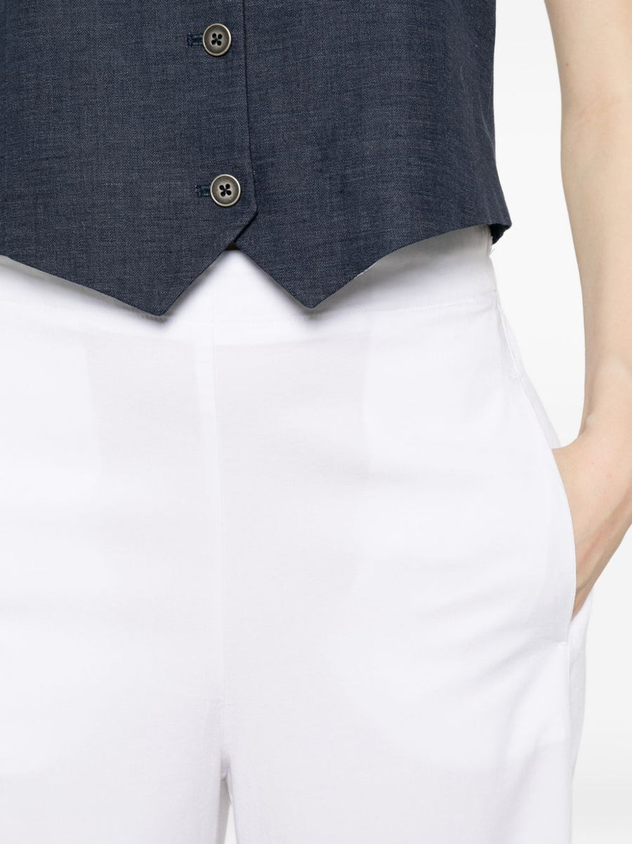 Via Masini 80 White Straight Leg Trousers Breathable Versatile Lyocell Linen Blend For Women Office Wear