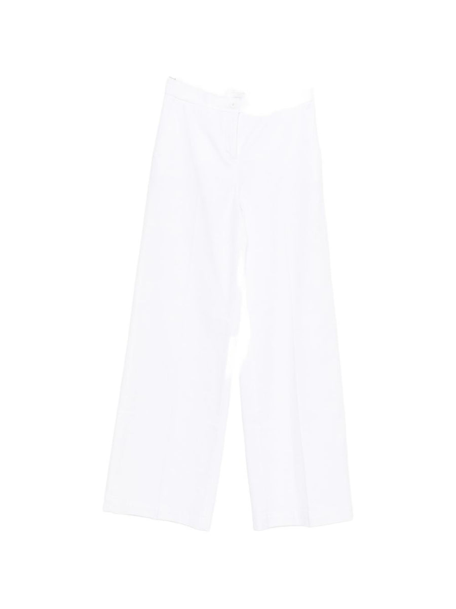 Via Masini 80 White Cotton Wide Leg Trousers For Women Breathable Flattering Fit