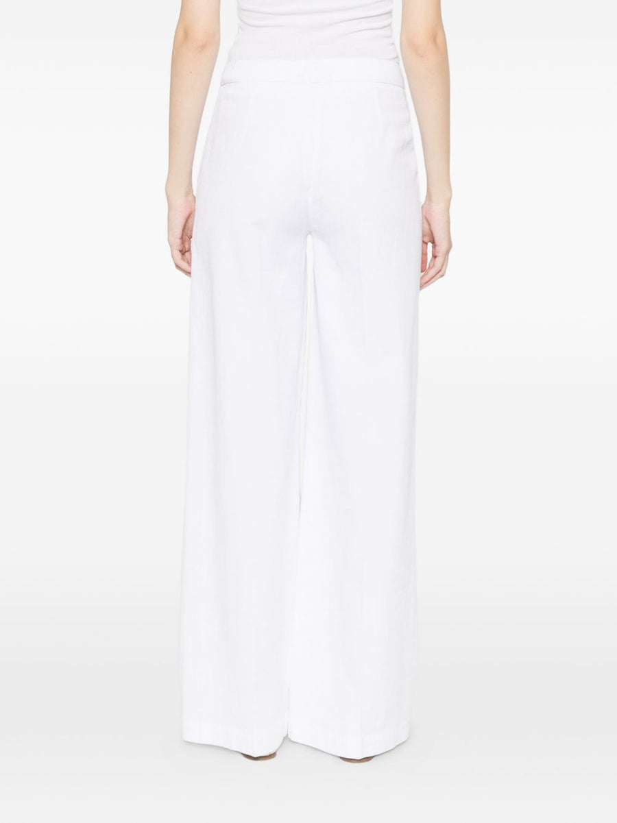 Via Masini 80 White Cotton Wide Leg Trousers For Women Breathable Flattering Fit