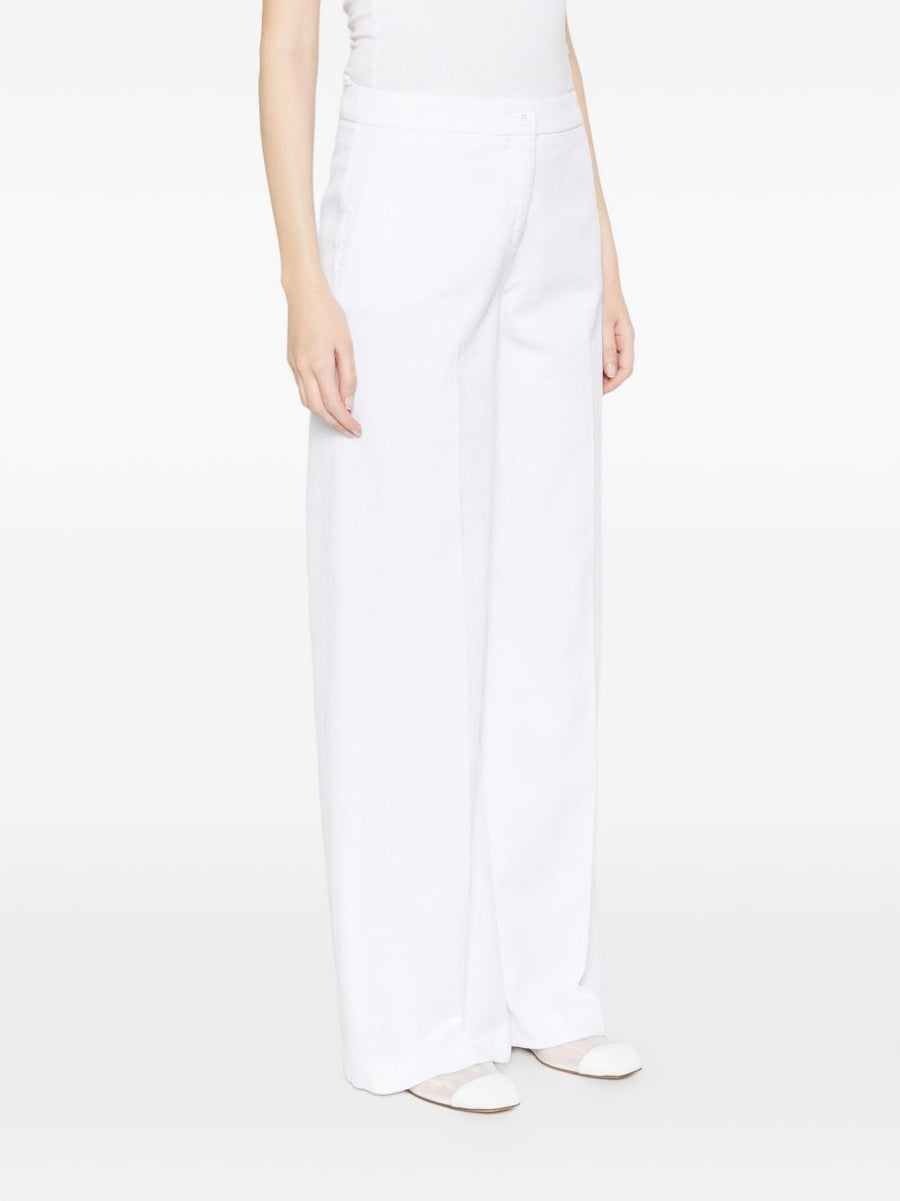 Via Masini 80 White Cotton Wide Leg Trousers For Women Breathable Flattering Fit