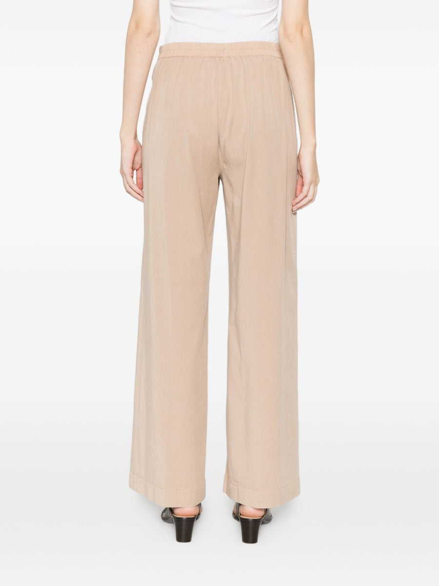 Via Masini 80 Wide Leg Trousers for Women Beige Lyocell Linen Blend Relaxed Draped Silhouette