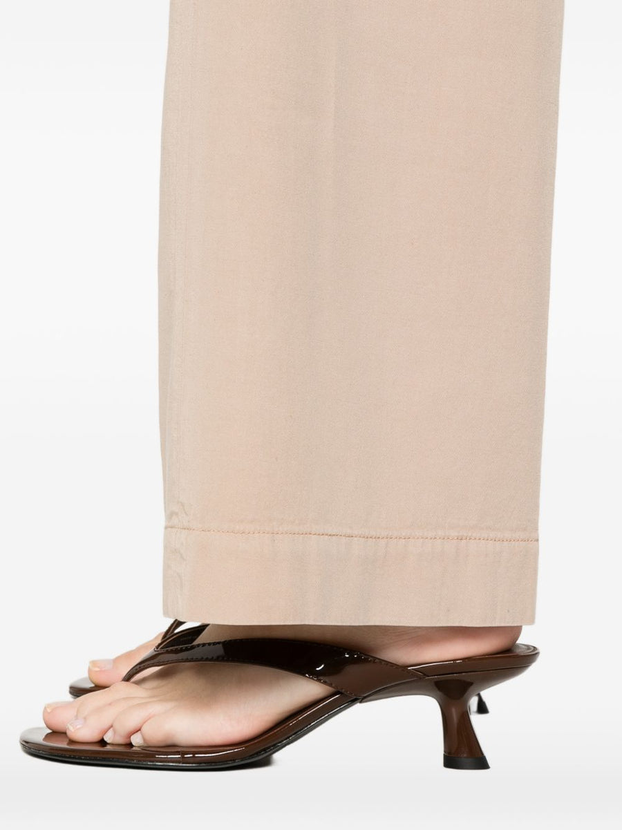 Via Masini 80 Wide Leg Trousers for Women Beige Lyocell Linen Blend Relaxed Draped Silhouette