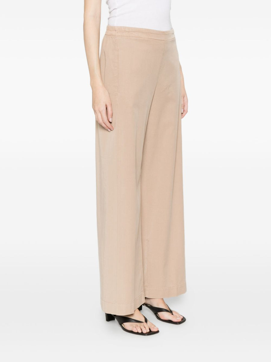 Via Masini 80 Wide Leg Trousers for Women Beige Lyocell Linen Blend Relaxed Draped Silhouette