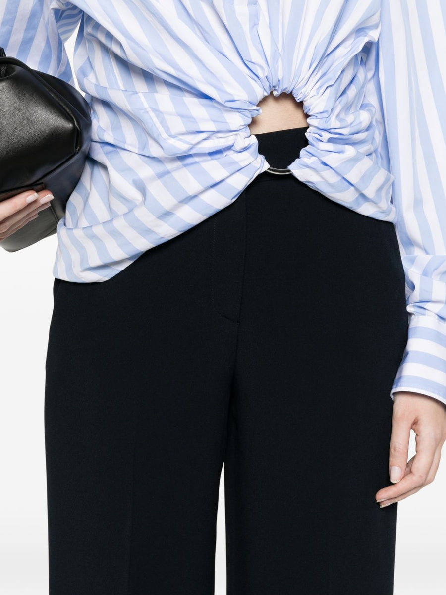 Via Masini 80 Navy Cady Trousers For Women 50 50 Blend Acetate Viscose Smooth Drape Office Ready