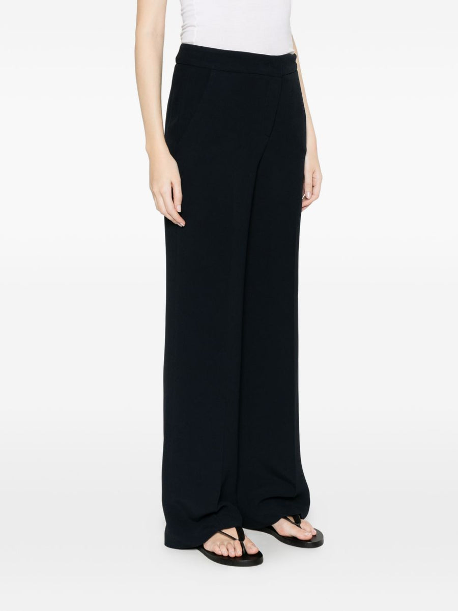 Via Masini 80 Navy Cady Trousers For Women 50 50 Blend Acetate Viscose Smooth Drape Office Ready