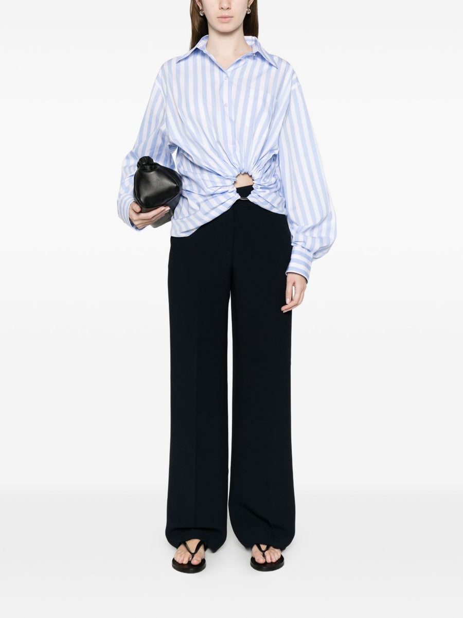 Via Masini 80 Navy Cady Trousers For Women 50 50 Blend Acetate Viscose Smooth Drape Office Ready