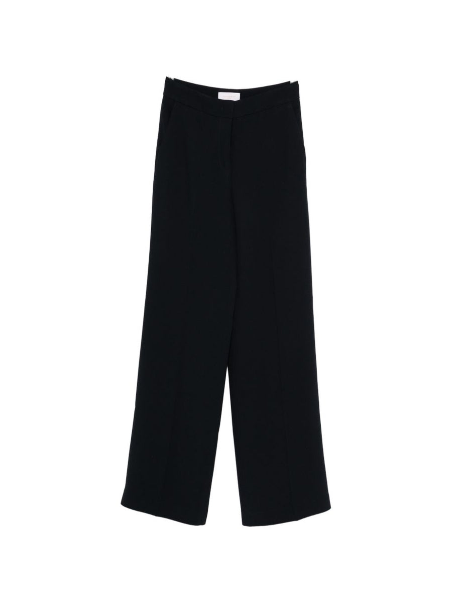 Via Masini 80 Navy Cady Trousers For Women 50 50 Blend Acetate Viscose Smooth Drape Office Ready