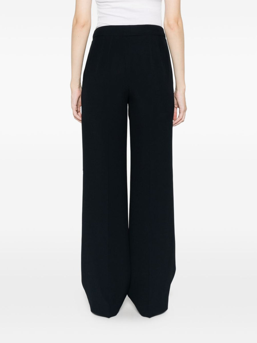 Via Masini 80 Navy Cady Trousers For Women 50 50 Blend Acetate Viscose Smooth Drape Office Ready