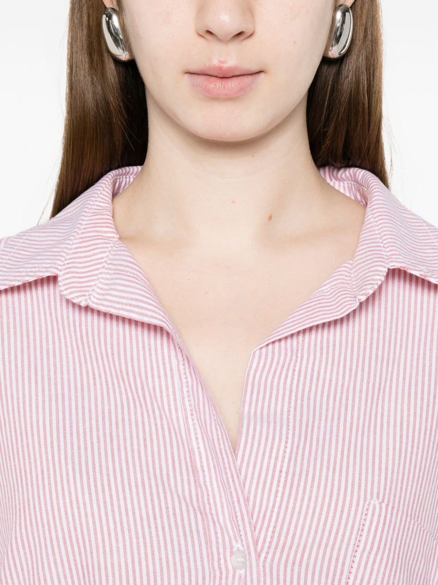 White Sand Pink Striped Cotton Shirt For Women Lightweight Breathable Everyday Wardrobe Essential