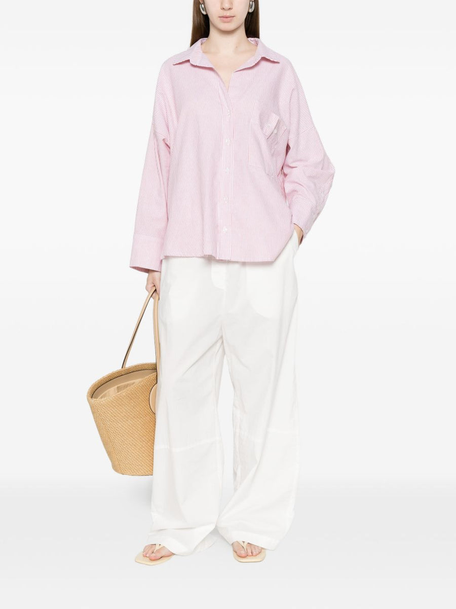 White Sand Pink Striped Cotton Shirt For Women Lightweight Breathable Everyday Wardrobe Essential