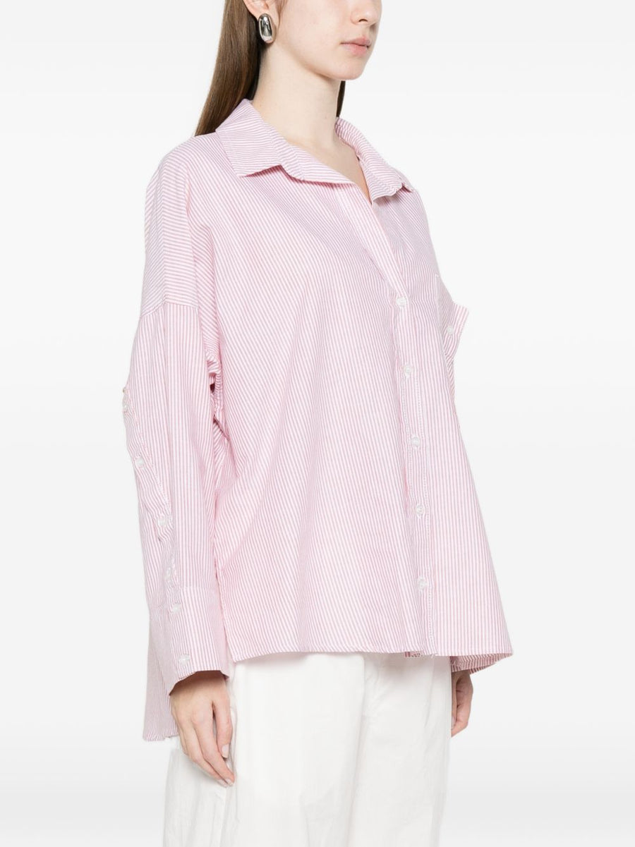 White Sand Pink Striped Cotton Shirt For Women Lightweight Breathable Everyday Wardrobe Essential