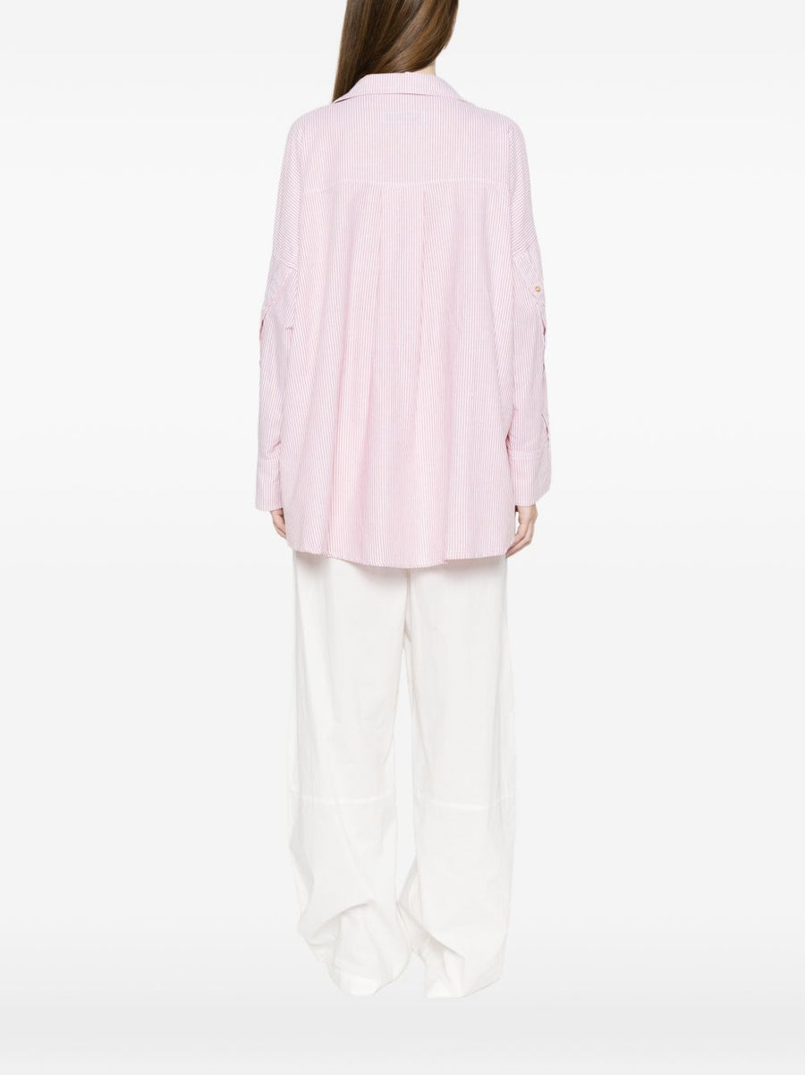 White Sand Pink Striped Cotton Shirt For Women Lightweight Breathable Everyday Wardrobe Essential