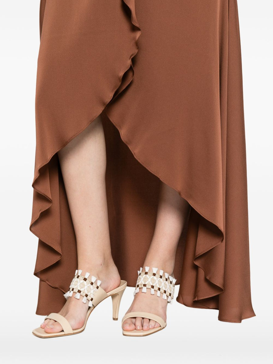 Silk95Five Shangri Silk Long Dress With Drape Detail And Knot Accents For Women Resort Wear