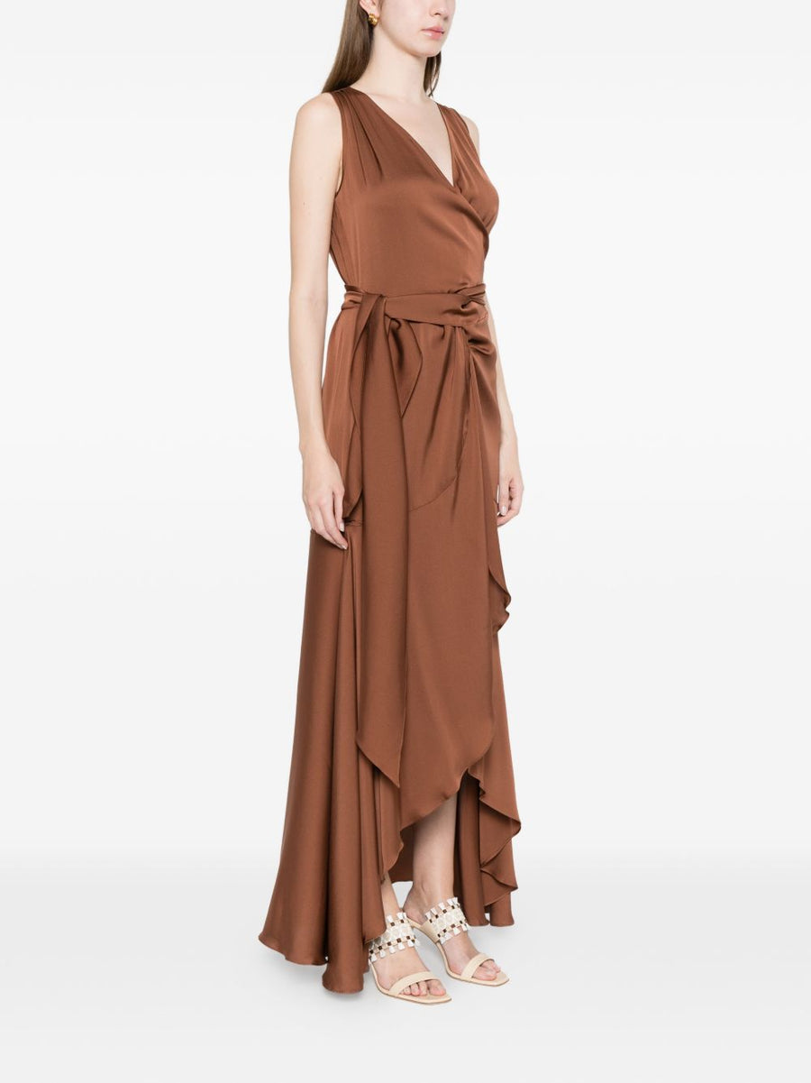 Silk95Five Shangri Silk Long Dress With Drape Detail And Knot Accents For Women Resort Wear