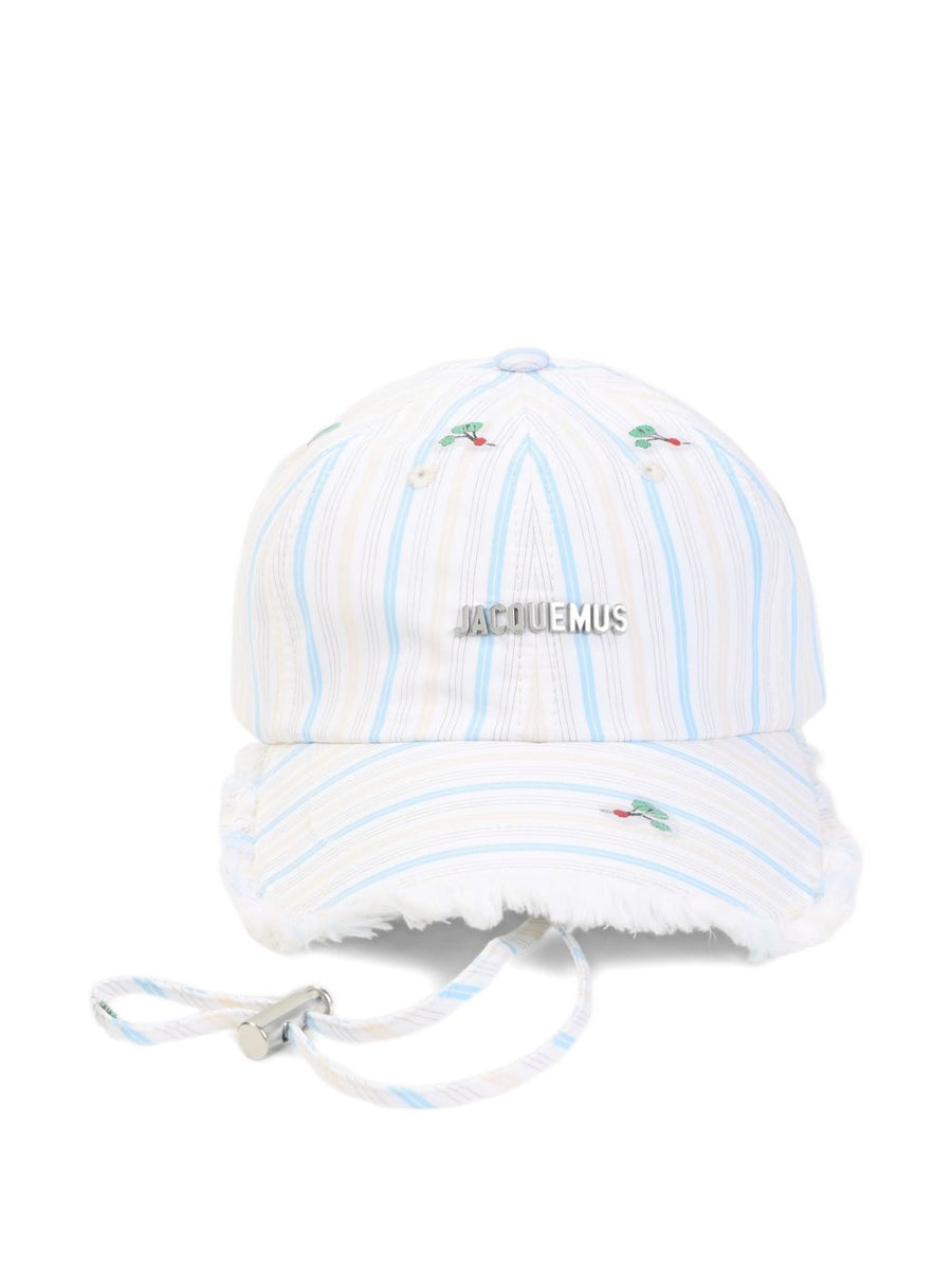 Jacquemus Cotton Striped Hat With Embroidery For Men Adjustable Lightweight Summer Accessory