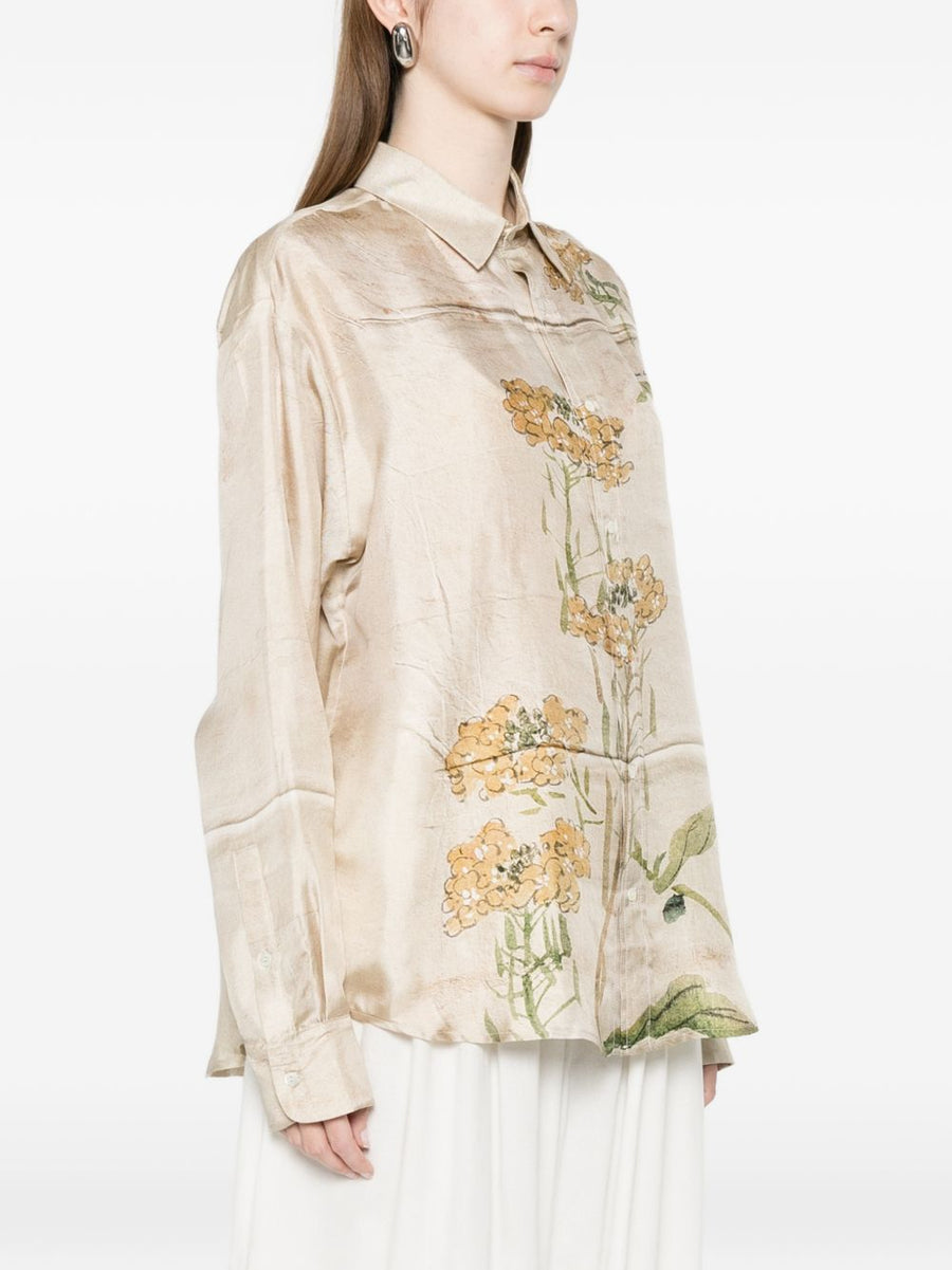 Pierre Louis Mascia Printed Silk Shirt For Women Beige Floral Print Versatile Day To Night Luxe