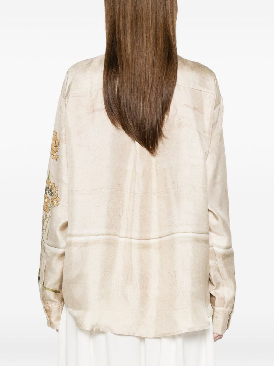 Pierre Louis Mascia Printed Silk Shirt For Women Beige Floral Print Versatile Day To Night Luxe