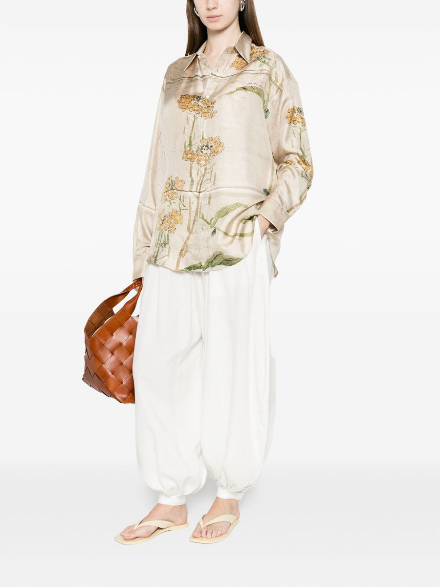 Pierre Louis Mascia Printed Silk Shirt For Women Beige Floral Print Versatile Day To Night Luxe
