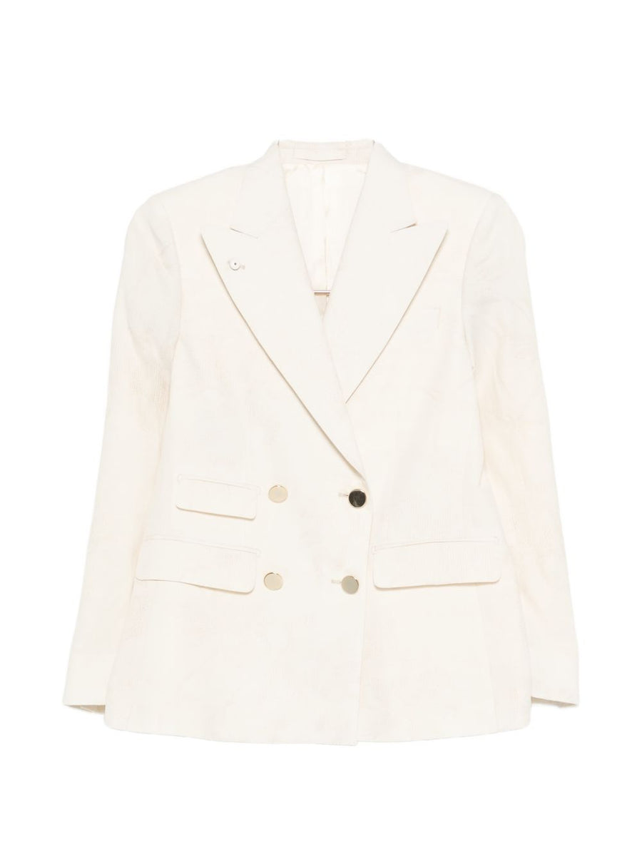 L.B.M. 1911 Linen Blend Double-Breasted Jacket For Women Ivory Versatile Office to Evening