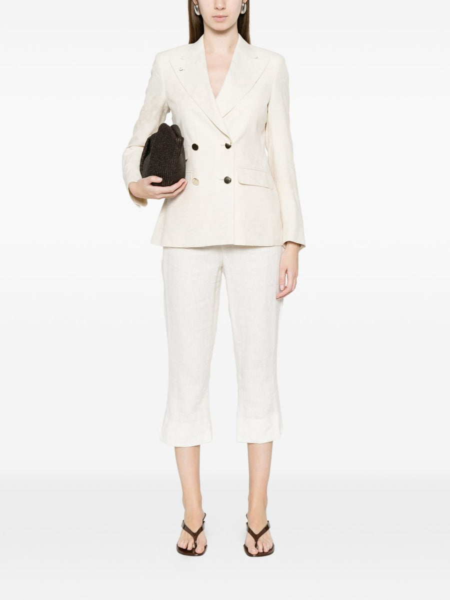 L.B.M. 1911 Linen Blend Double-Breasted Jacket For Women Ivory Versatile Office to Evening